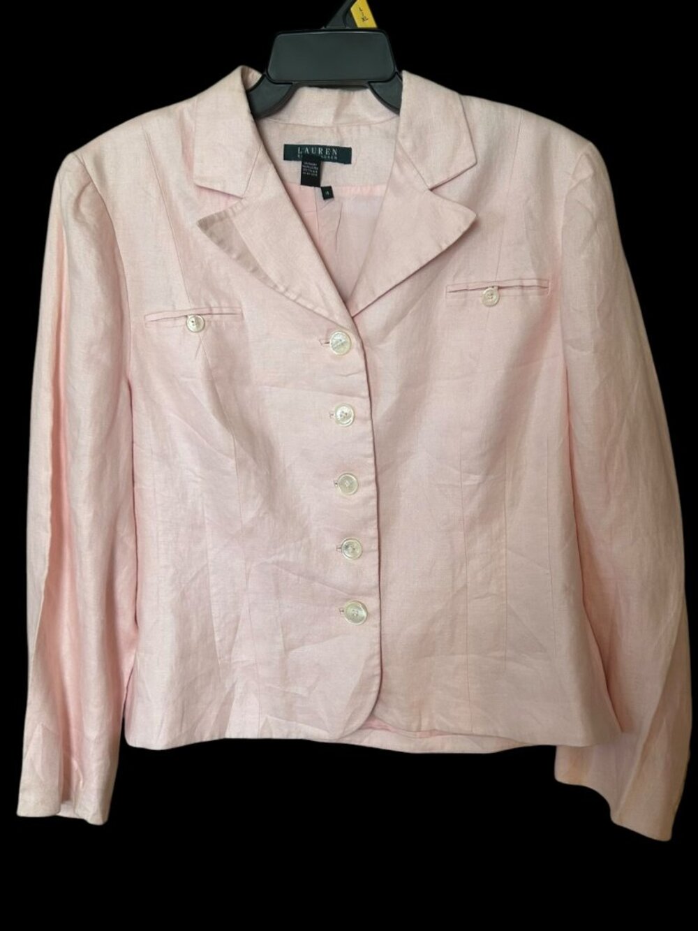 Lauren Ralph Lauren Blazer 16 Womens Pink 100% Linen Lined Blazer Jacket